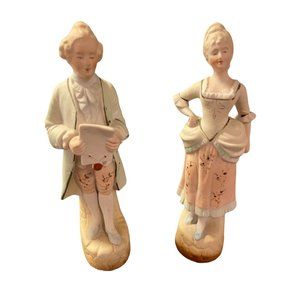 2 Vintage FERN Porcelain Ceramic Victorian Hand Painted Figurines Japan Figures